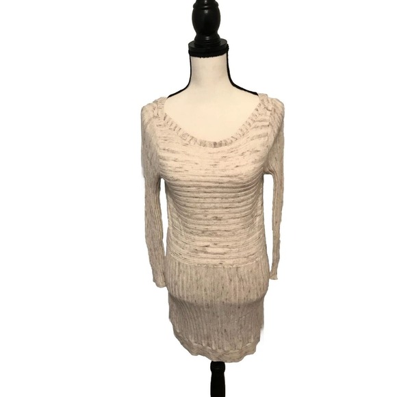 Anthropologie Dresses & Skirts - Anthropologie Moth Cream Gray Speckled Ribbed Sweater Dress - Size Small